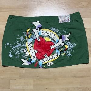 Vintage Ed Hardy Green Skirt with Gold Logo